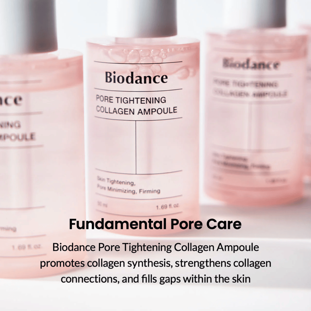 Biodance Pore Tightening Collagen Ampoule promueve la síntesis de colágeno, fortalece las uniones de colágeno y rellena las irregularidades de la piel. Proporciona una piel más firme, minimiza los poros y mejora la elasticidad de la piel para una superficie lisa y uniforme. Perfecta para el cuidado intensivo de los poros y el uso diario.