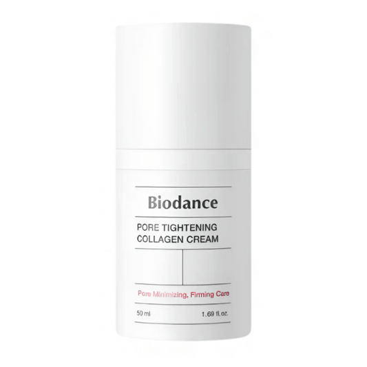Biodance Pore Tightening Collagen Cream en un sencillo envase blanco con diseño minimalista, 50 ml.