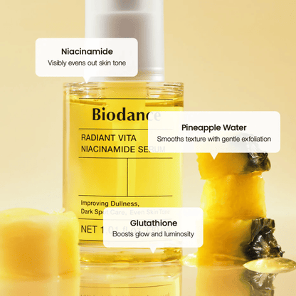 Biodance Radiant Vita Niacinamide Serum con niacinamida, agua de piña y glutatión para brillo, tono de piel uniforme y exfoliación suave