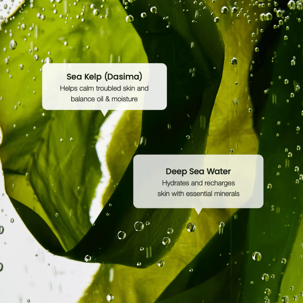 Extracto de algas marinas y agua de mar profundo en Biodance Refreshing Sea Kelp Serum – hidrata y equilibra la piel.