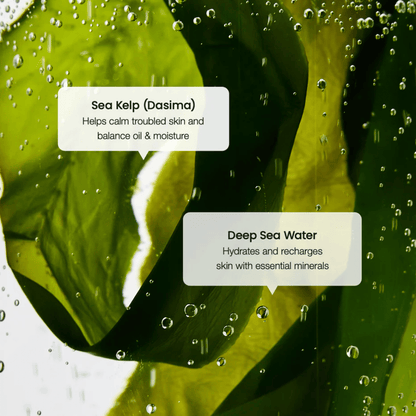Extracto de algas marinas y agua de mar profundo en Biodance Refreshing Sea Kelp Serum – hidrata y equilibra la piel.